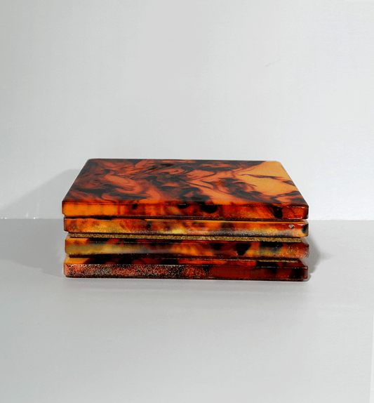 Square Ceramic Tortoise Shell Coasters - Set of 4